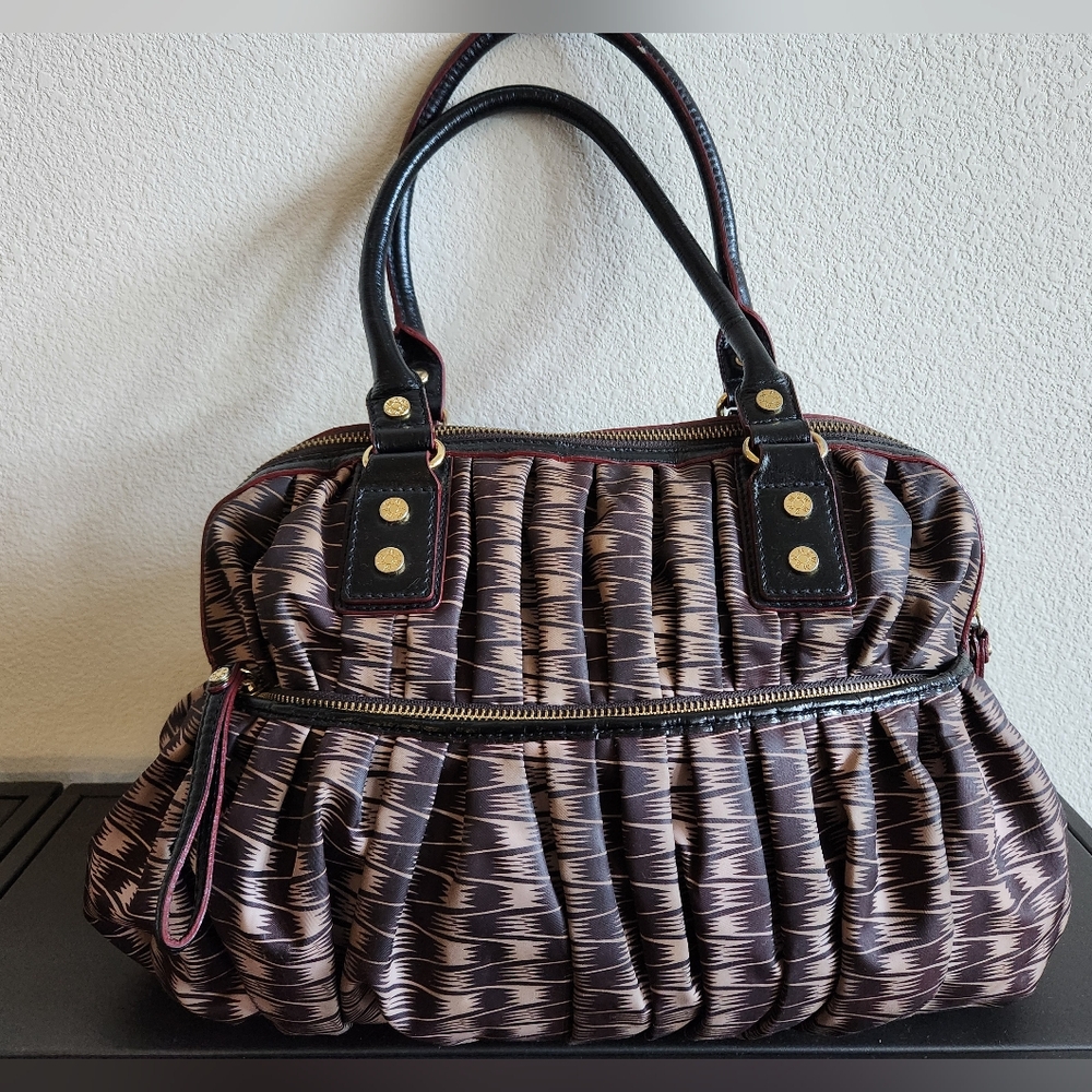 MZ Wallace Bea Satchel Nylon Tote Handbag In Brown and Creme/tan - Picture 4 of 9